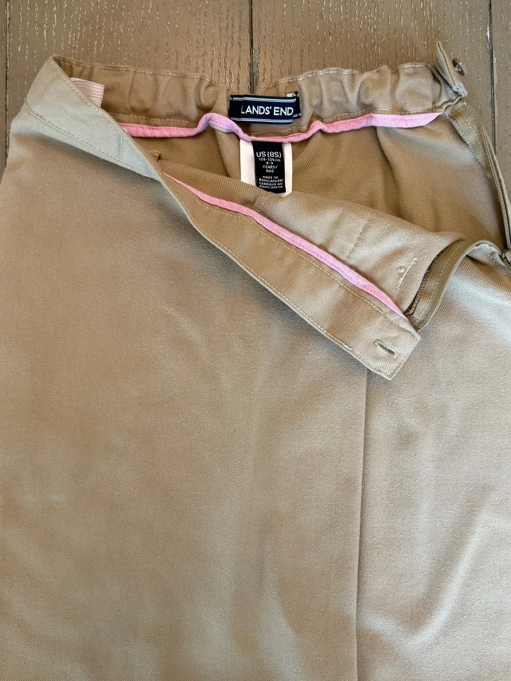 Lands End Girls’ School Uniform Solid A-Line Below the Knee Khaki Skirt • Size 8
